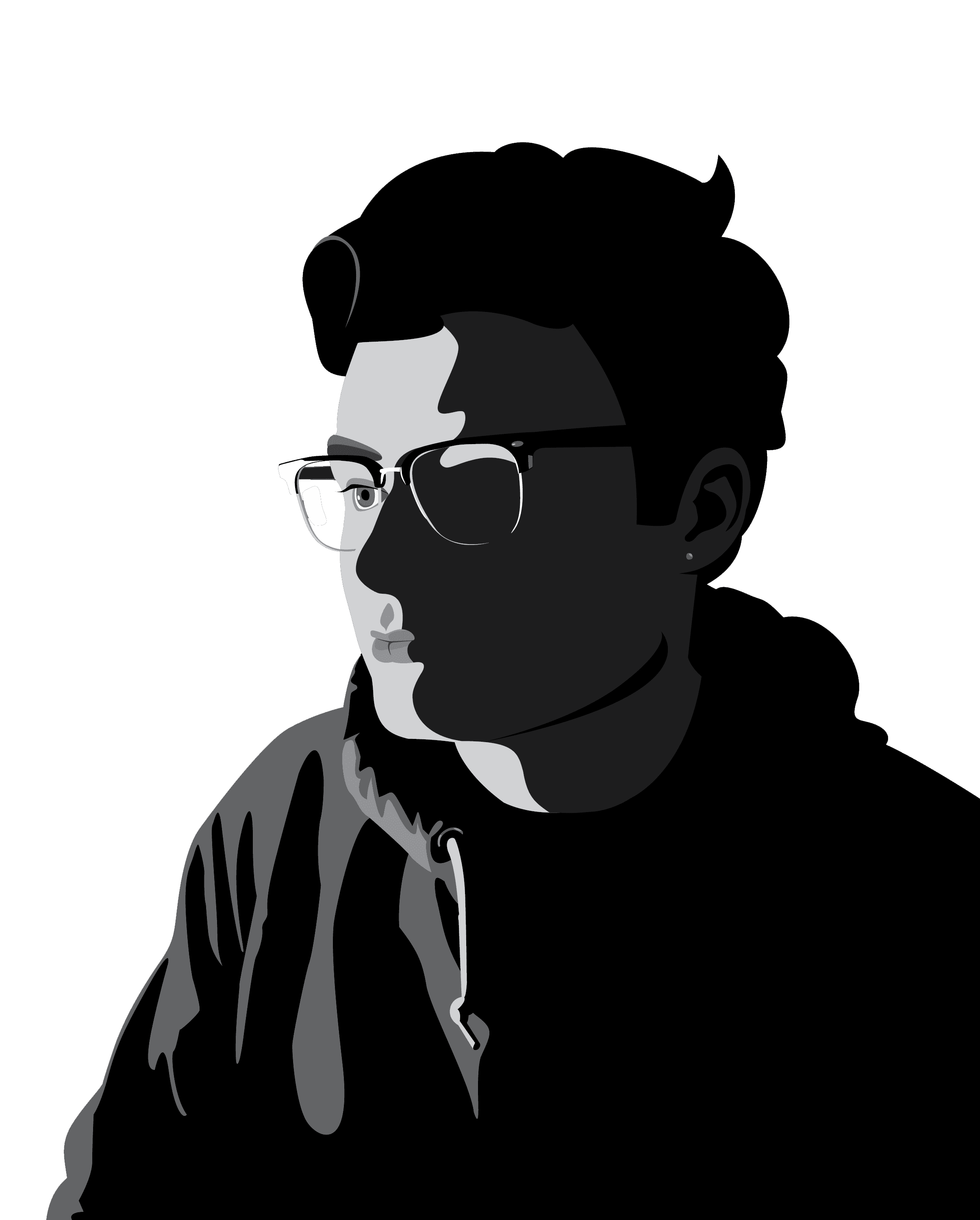Stylised black-and-white portrait illustration
